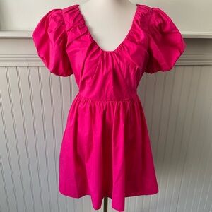 Express Hot Pink Puff Sleeve Mini Dress w/ Pockets – NWT – Size Small